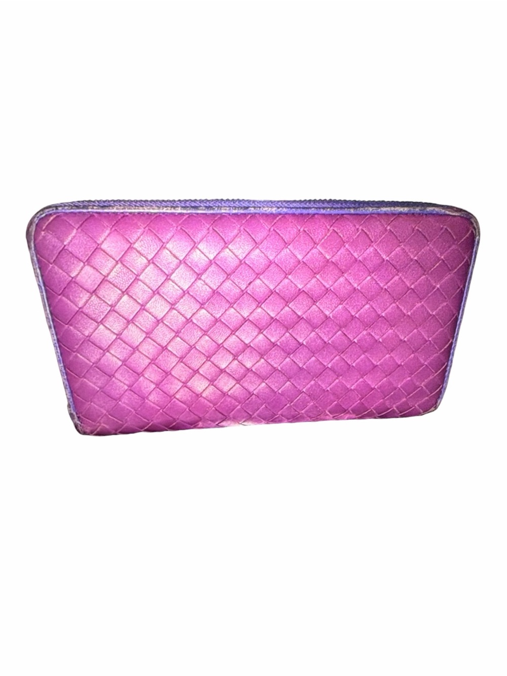 Bottega Veneta Magenta Purple Intrecciato Leather Zip Around Wallet
